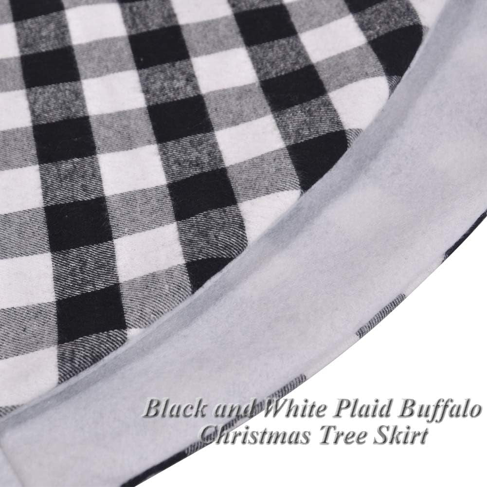 24 Inches Christmas Tree Skirt Black and White Plaid Buffalo Double Layers Checked Deco for Holiday Party Mat Xmas Ornaments