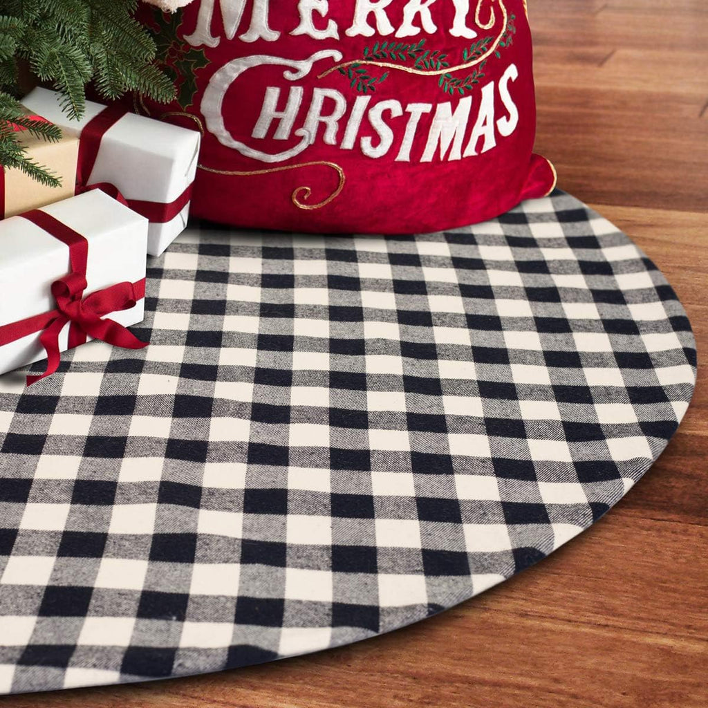 24 Inches Christmas Tree Skirt Black and White Plaid Buffalo Double Layers Checked Deco for Holiday Party Mat Xmas Ornaments