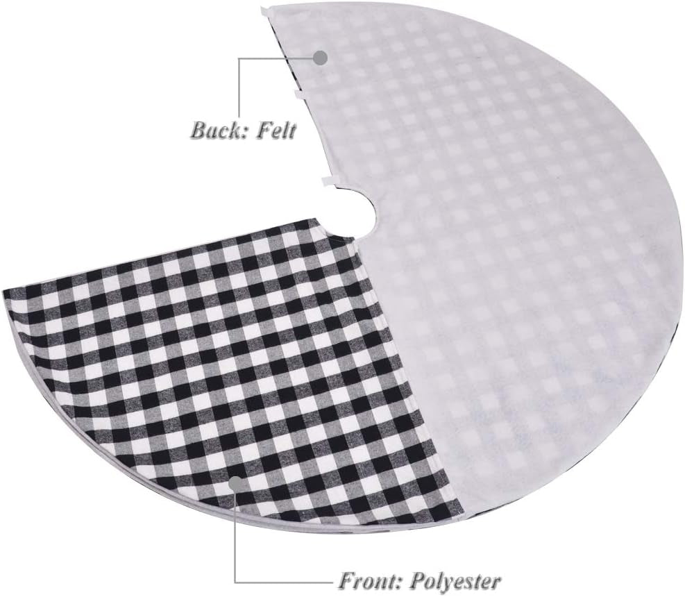 24 Inches Christmas Tree Skirt Black and White Plaid Buffalo Double Layers Checked Deco for Holiday Party Mat Xmas Ornaments