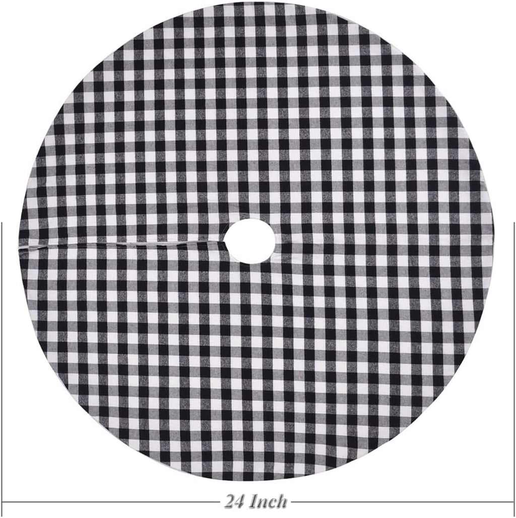 24 Inches Christmas Tree Skirt Black and White Plaid Buffalo Double Layers Checked Deco for Holiday Party Mat Xmas Ornaments