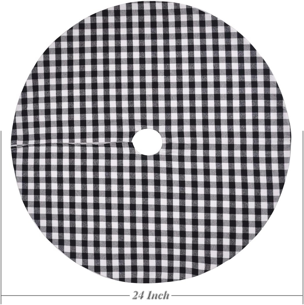 24 Inches Christmas Tree Skirt Black and White Plaid Buffalo Double Layers Checked Deco for Holiday Party Mat Xmas Ornaments