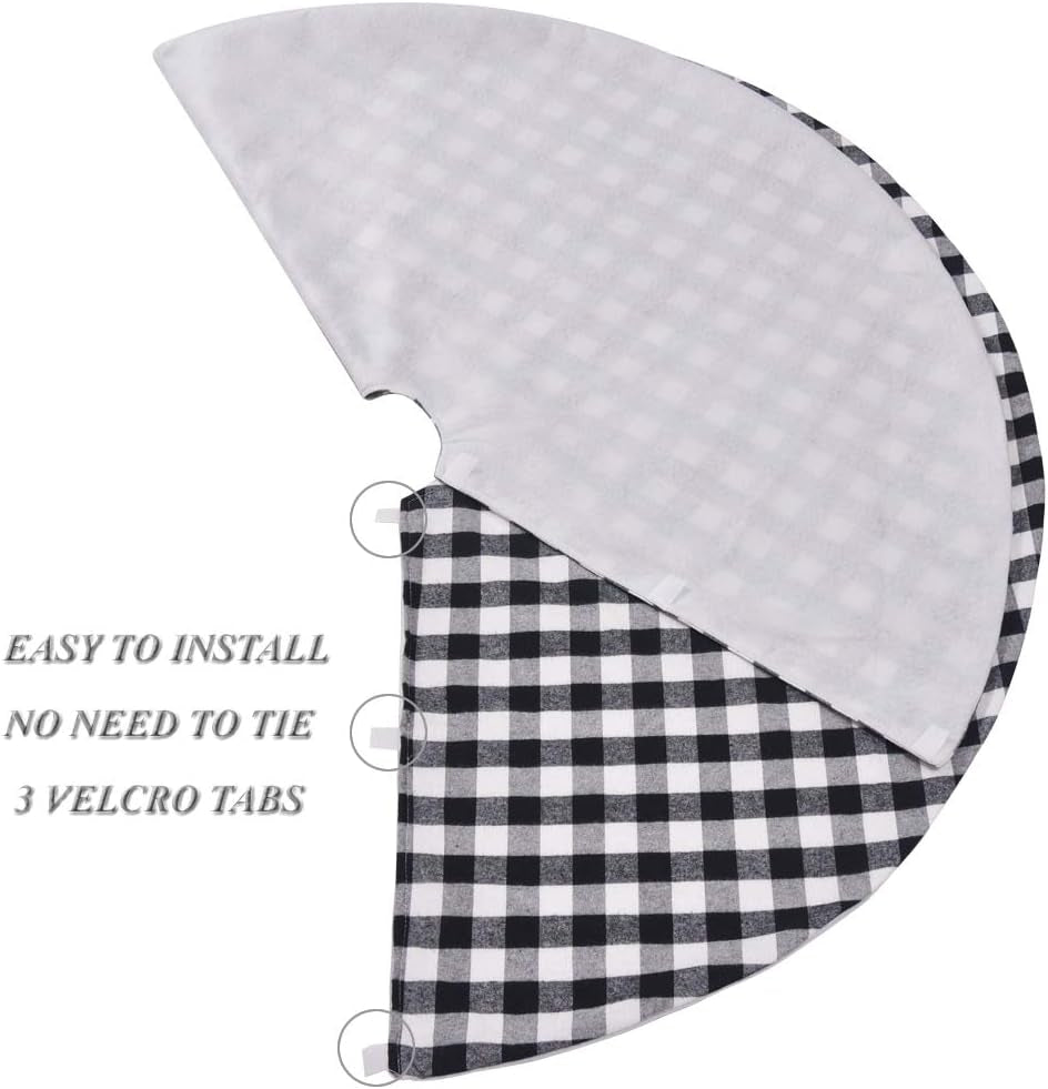 24 Inches Christmas Tree Skirt Black and White Plaid Buffalo Double Layers Checked Deco for Holiday Party Mat Xmas Ornaments